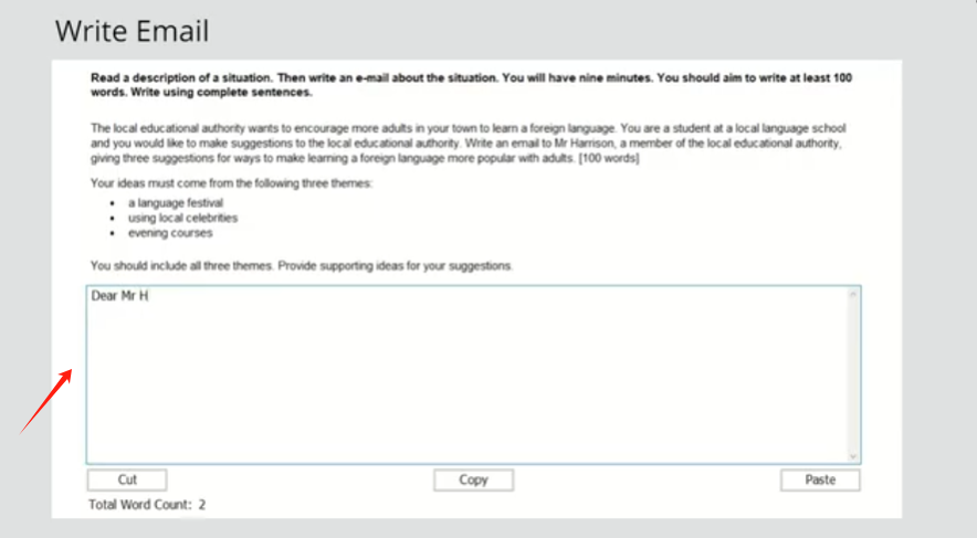 PTE Core撰写电子邮件题型界面图