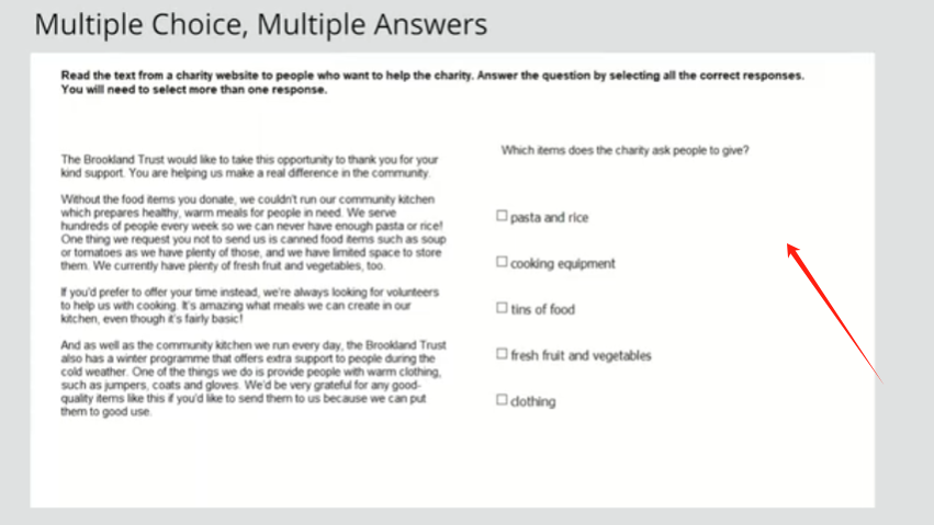 PTE Core多选题题型界面图