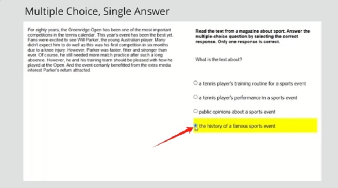 PTE Core阅读部分单选题答题操作 PTE Core阅读部分单选题答题操作