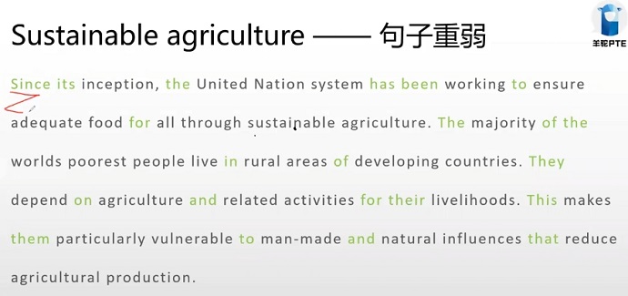 PTE口语RA题型Sustainable agriculture句子重弱分析