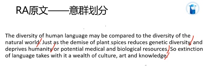 PTE口语RA例题Language diversity意群划分图