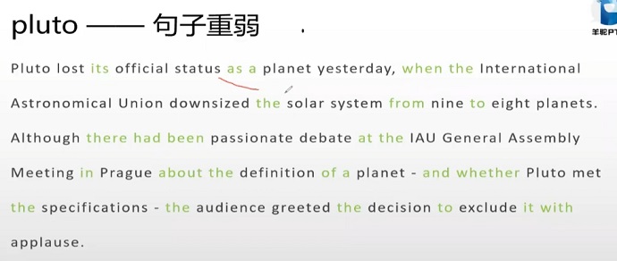 PTE口语RA例题Pluto句子重弱分析