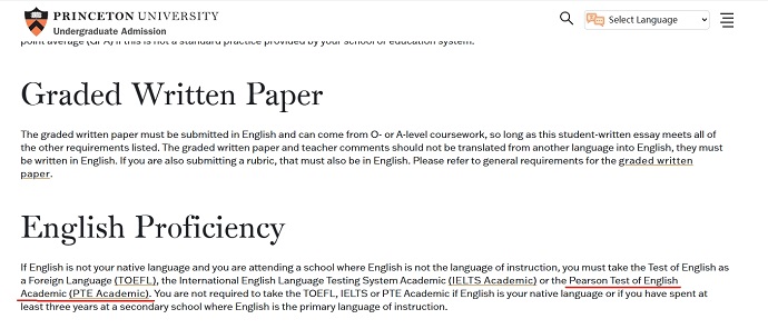 普林斯顿大学PTE要求