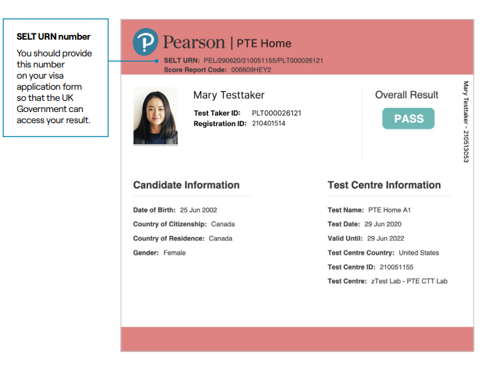 PTE Home考试成绩单