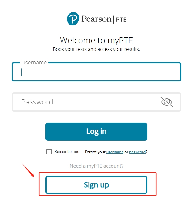 点击“Sign up”注册MyPTE账号示意图