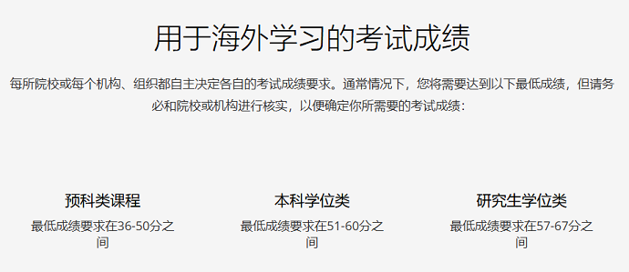 用于留学的PTE成绩要求