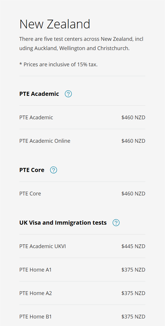 新西兰PTE考试费用示意图