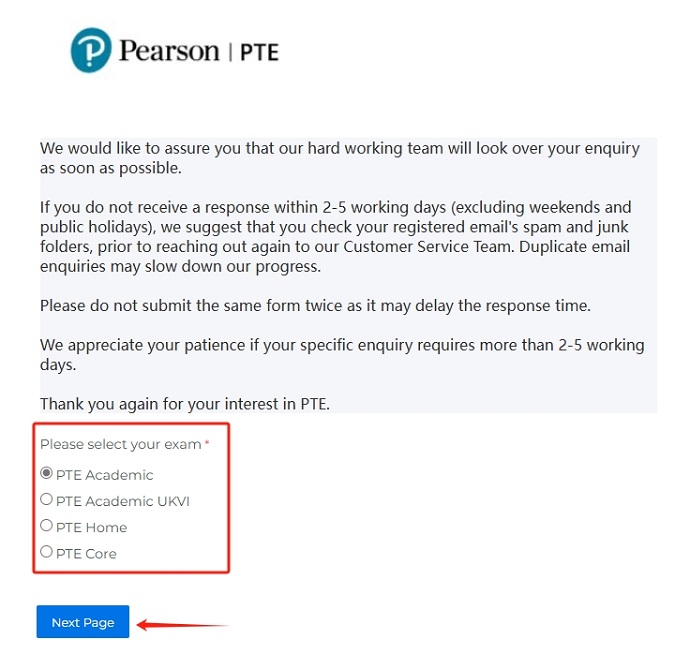 因病PTE退考线上官网提交申请-选择考试类型