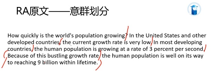 PTE口语RA例题Growth rate意群划分图