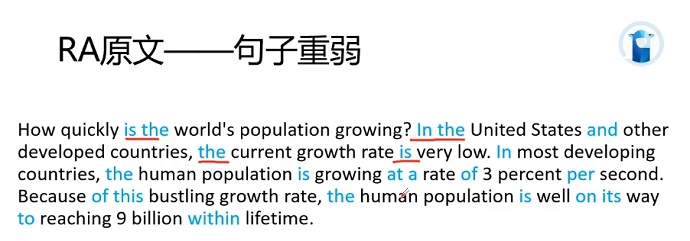 PTE口语RA例题Growth rate句子重弱分析