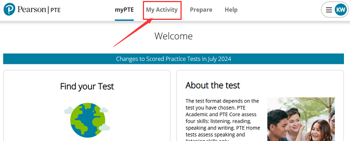 登录myPTE账号，点击“My Actively”栏目