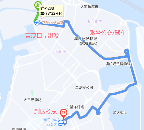 澳门PTE考点青茂口岸路线图