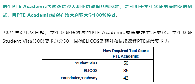 澳洲学签PTE成绩要求