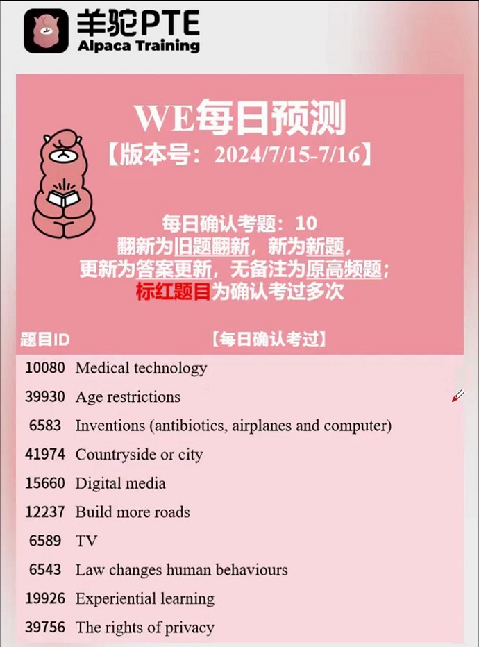 PTE7月预测we题型