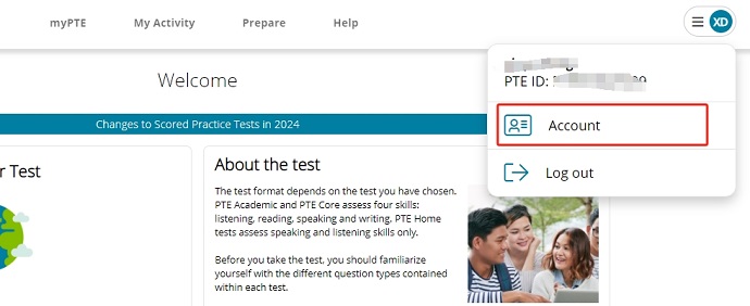 PTE考试报名个人信息修改-选择