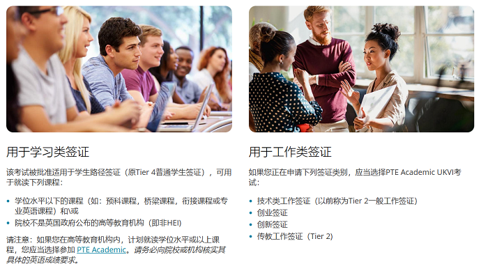 PTE Academic UKVI适用签证类型