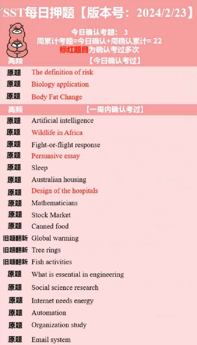 2024年2月23日每日PTE考试预测题动态更新