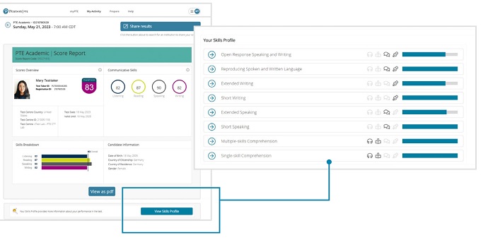 PTE考试Skills Profile小分查询步骤3