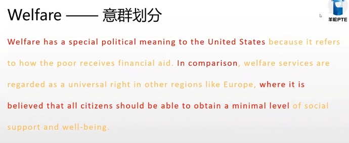 PTE口语RA预测题Welfare意群划分图