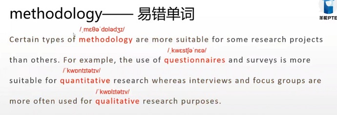 PTE口语RA预测题Methodology易错单词及音标展示