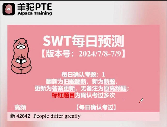 PTE7月预测swt题型