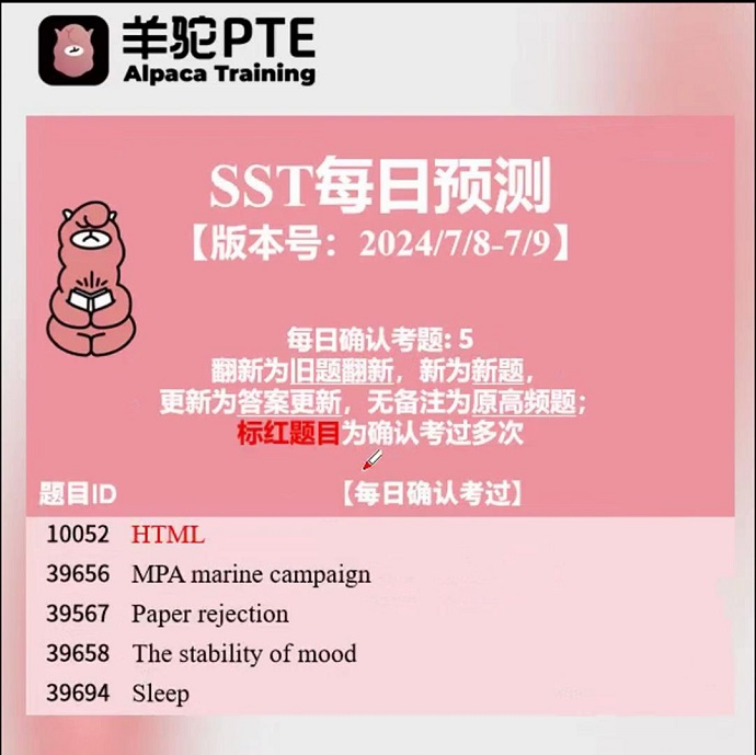 PTE7月预测sst题型