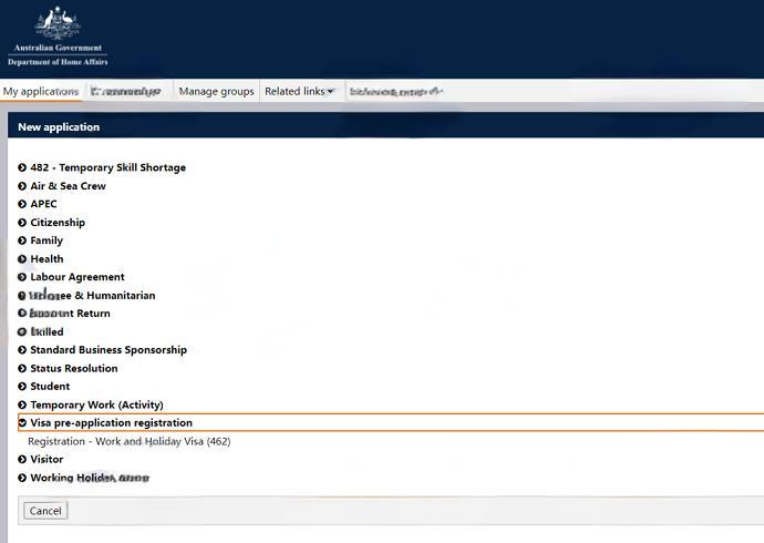 澳大利亚打工与度假签证（462类）登记预申请步骤