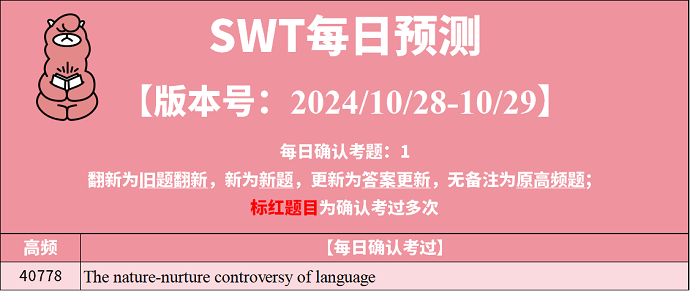 PTE预测题动态：2024年10月28日预测更新