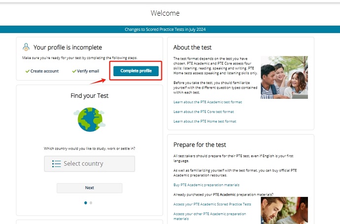 完善PTE账号个人信息