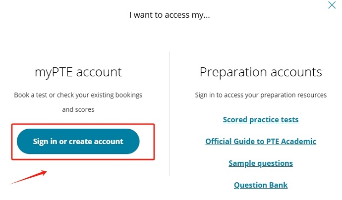 “登录或创建myPTE账号”