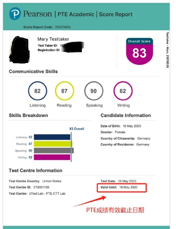 PTE成绩有效期标注