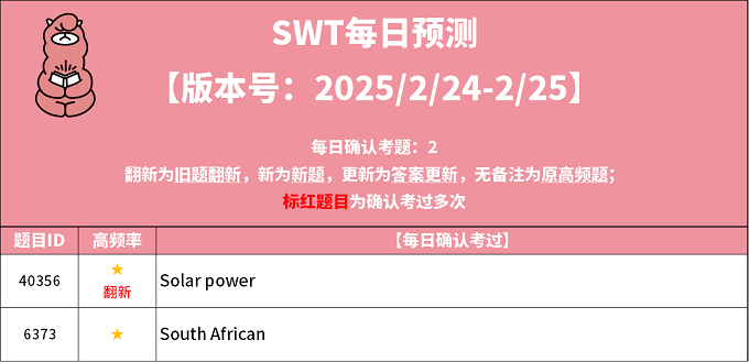 2025年2月24日PTE每日预测题更新啦！