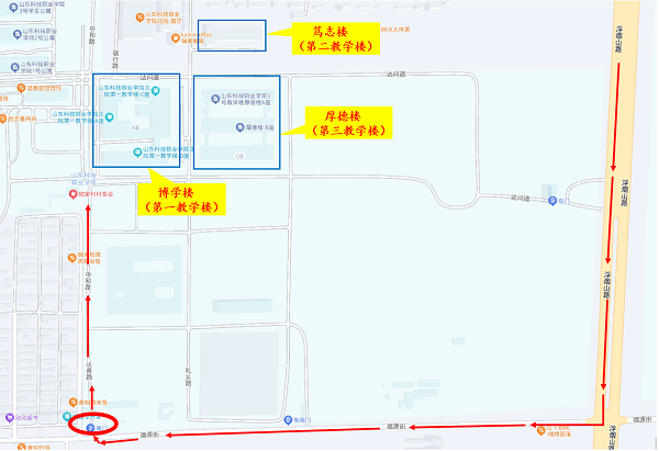 山东科技职业学院南门及考场楼位置图