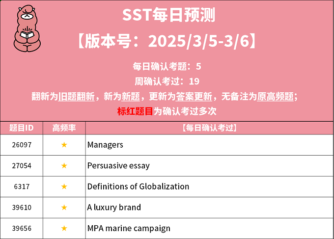 2025年3月5日PTE每日预测题更新